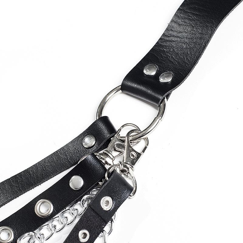 Gothic Leather Belt with Chain Strap and Metal Ring / Women Accessories in Alternative Fashion