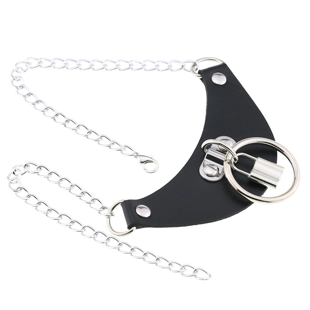 Gothic PU Leather Choker Collar For Women / Female Necklace of Chains with Lock Key