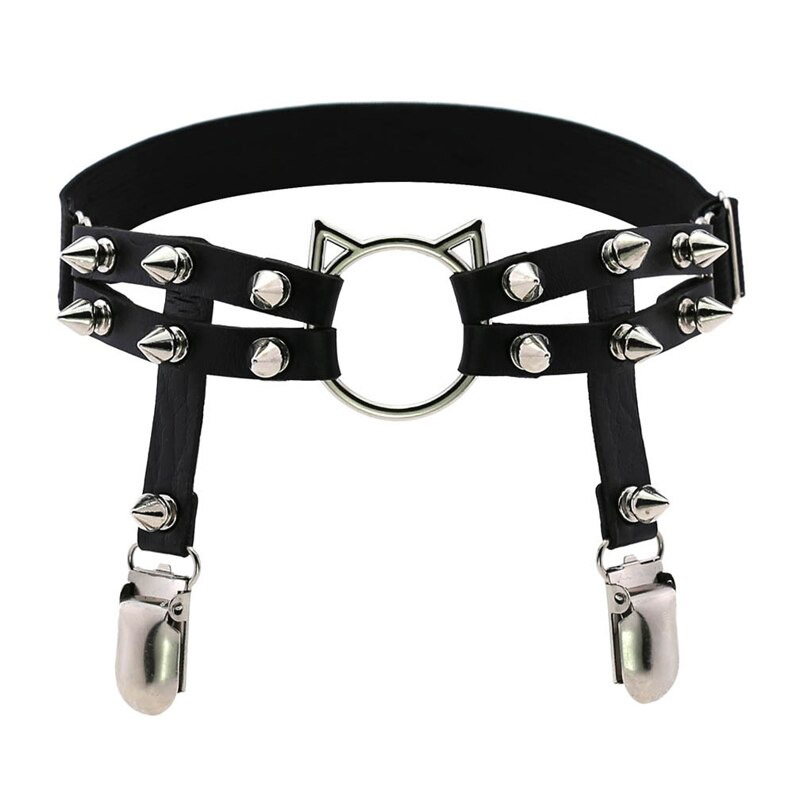 Gothic PU Leather Leg Garter with Cat Head & Spikes / Body Harness Women's Accessories