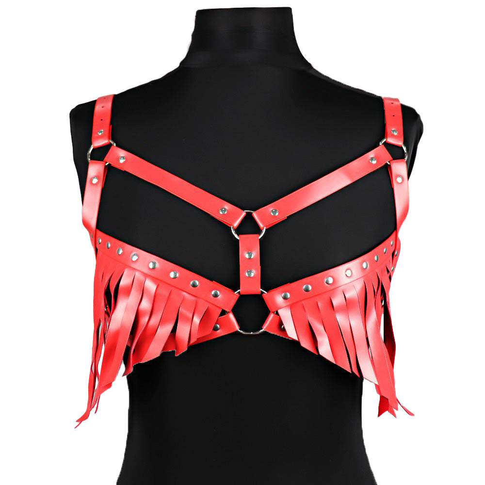Gothic Rave Outfits Accessories for Women / Sexy Leather Body Harness in Black and Red Colors