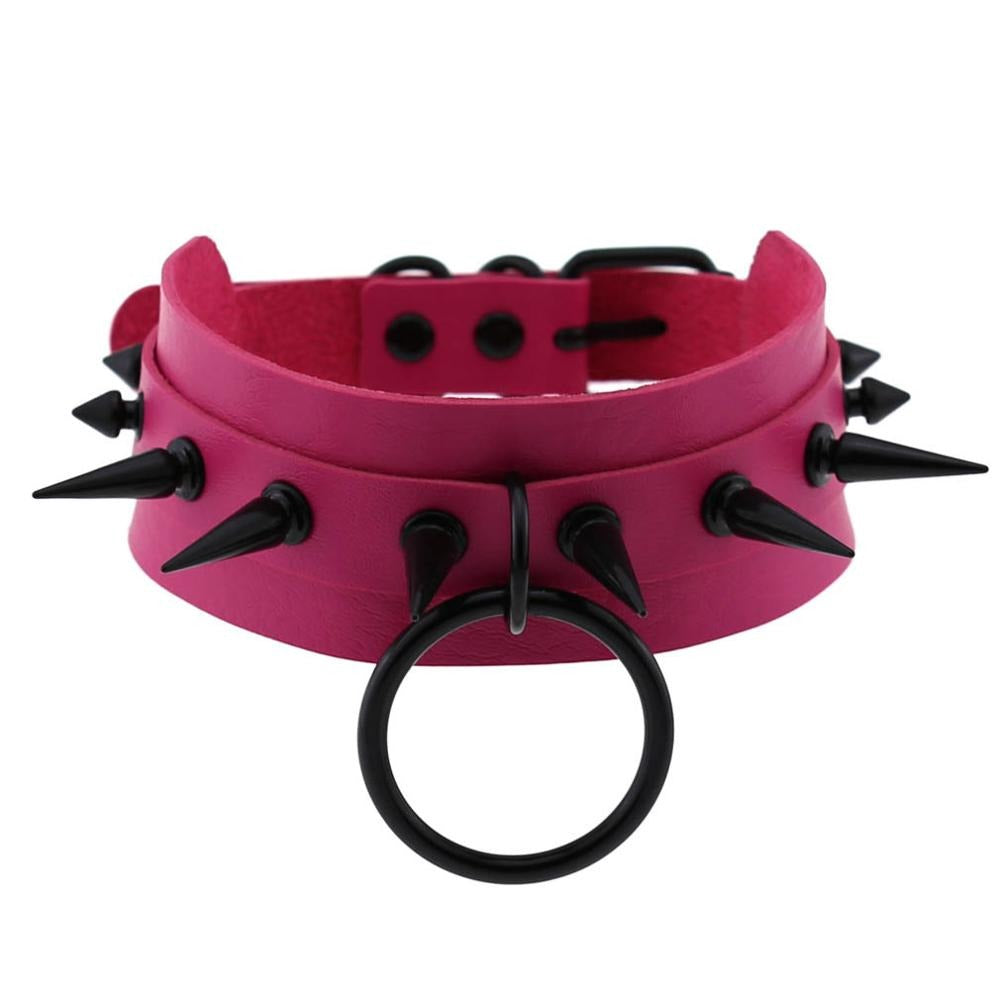 Gothic Spiked Choker for Men and Women / Studded Leather Choker with Ring / Unisex Rave Outfits