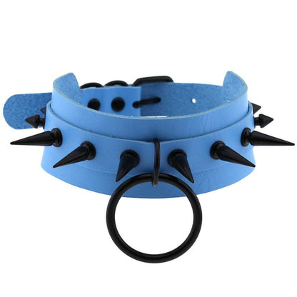 Gothic Spiked Choker for Men and Women / Studded Leather Choker with Ring / Unisex Rave Outfits