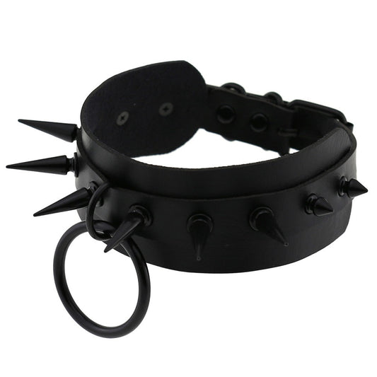 Gothic Spiked Choker for Men and Women / Studded Leather Choker with Ring / Unisex Rave Outfits