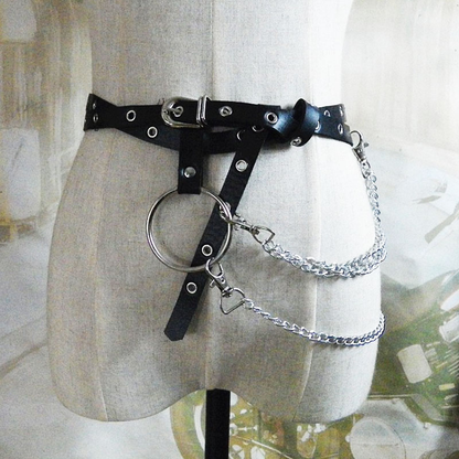 Gothic Style Metal Chain Belt for Women / Sexy Pu Leather Adjustable Body Harness