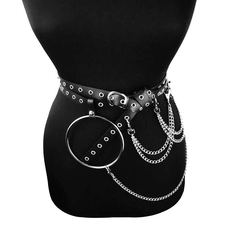 Gothic Style Metal Chain Belt for Women / Sexy Pu Leather Adjustable Body Harness
