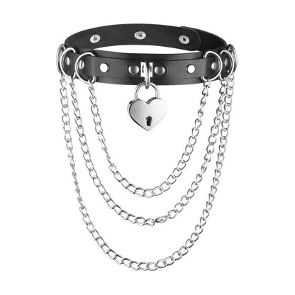 Heart or Circle Gothic Choker / Chain necklace Goth collar women 90s / Pu leather Accessory