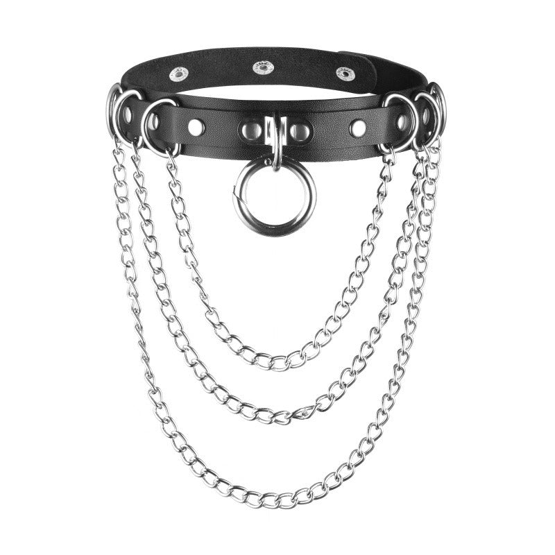 Heart or Circle Gothic Choker / Chain necklace Goth collar women 90s / Pu leather Accessory