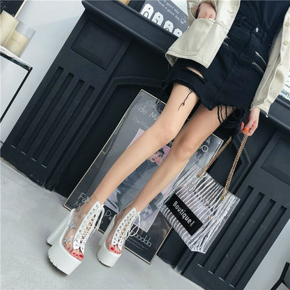 High Heels Women Sandals Boots / Punk Style Lace-Up PVC Star Crystal Platform Shoes