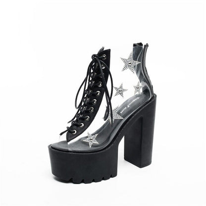 High Heels Women Sandals Boots / Punk Style Lace-Up PVC Star Crystal Platform Shoes