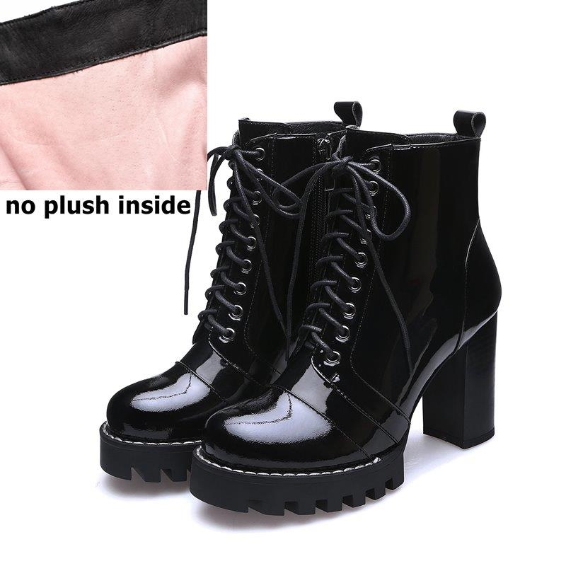 High Quality Genuine Leather Boots for Women / Lace-Up Autumn and Winter Ankle Boots with Platform