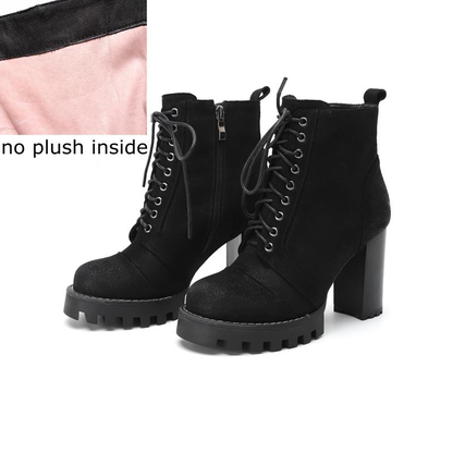 High Quality Genuine Leather Boots for Women / Lace-Up Autumn and Winter Ankle Boots with Platform