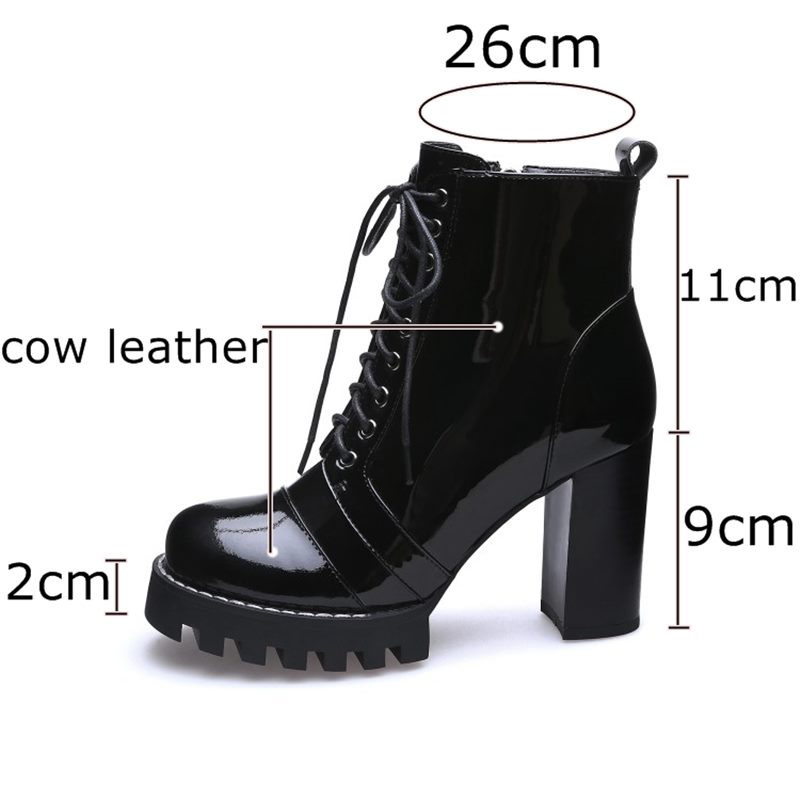 High Quality Genuine Leather Boots for Women / Lace-Up Autumn and Winter Ankle Boots with Platform