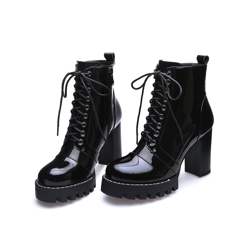 High Quality Genuine Leather Boots for Women / Lace-Up Autumn and Winter Ankle Boots with Platform