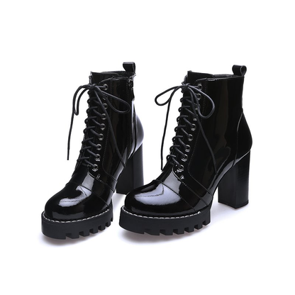 High Quality Genuine Leather Boots for Women / Lace-Up Autumn and Winter Ankle Boots with Platform