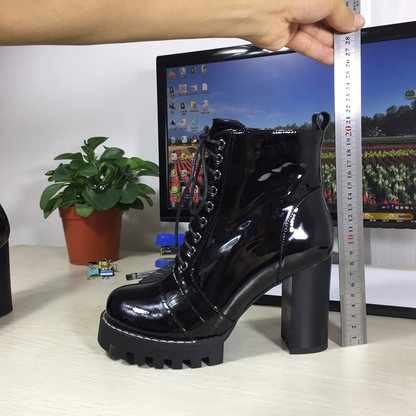 High Quality Genuine Leather Boots for Women / Lace-Up Autumn and Winter Ankle Boots with Platform