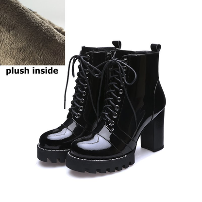 High Quality Genuine Leather Boots for Women / Lace-Up Autumn and Winter Ankle Boots with Platform