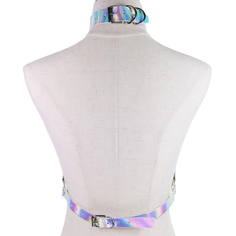 Holographic Chain Body Harness / Body Chain Bra Top Bondage / Festival Rave Outfit for Women