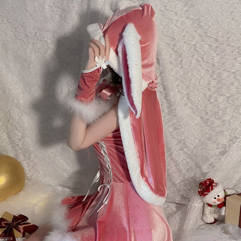 Hooded Pink Christmas Bunny Set 