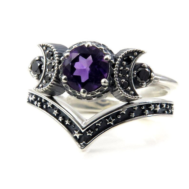 Crystal Triple Moon Goddess Wiccan Ring