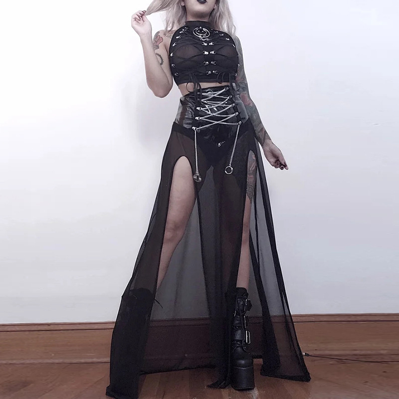 Witchy Clothing Punk Chain Lace Up Skirt Gothic Clothing