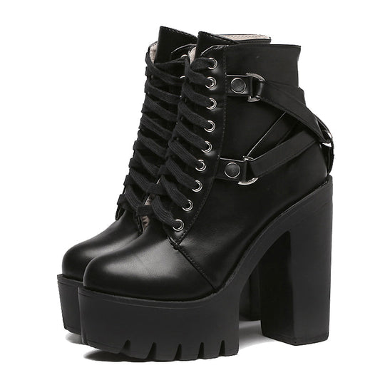 Lace-up Soft PU Leather Platform Boots for Women / Rave Outfits Shoes