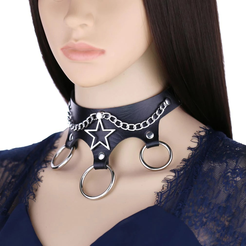 Ladies Leather Star Choker / Punk Style Chocker Collar / Female Cosplay Accessories