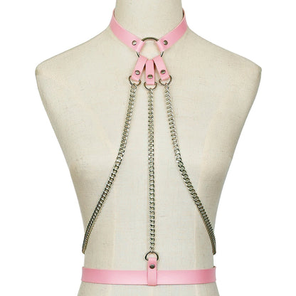 Ladies Leather Straps Body Suspenders with Chains / Alternative Style Body Harness Accessories