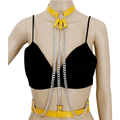 Ladies Leather Straps Body Suspenders with Chains / Alternative Style Body Harness Accessories
