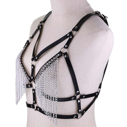 Leather Chain Body Harness / Gothic Bra Harness / Women's Chain Top / Rave Outfits