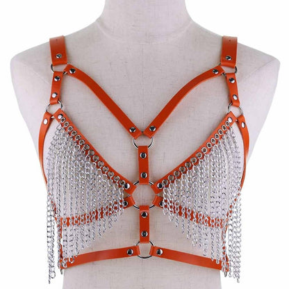 Leather Chain Body Harness / Gothic Bra Harness / Women's Chain Top / Rave Outfits