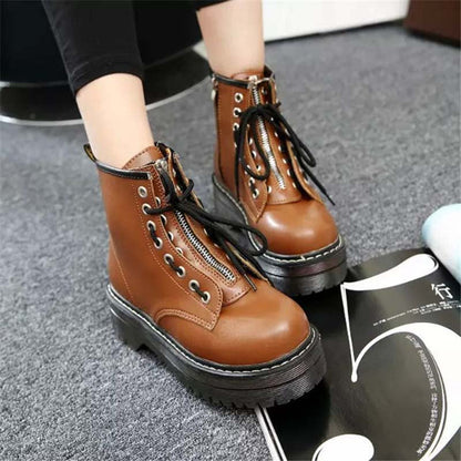 Mid-calf Round Toe Martin Boots / PU Leather Steampunk Boots / Women's Shoes in Rock Style