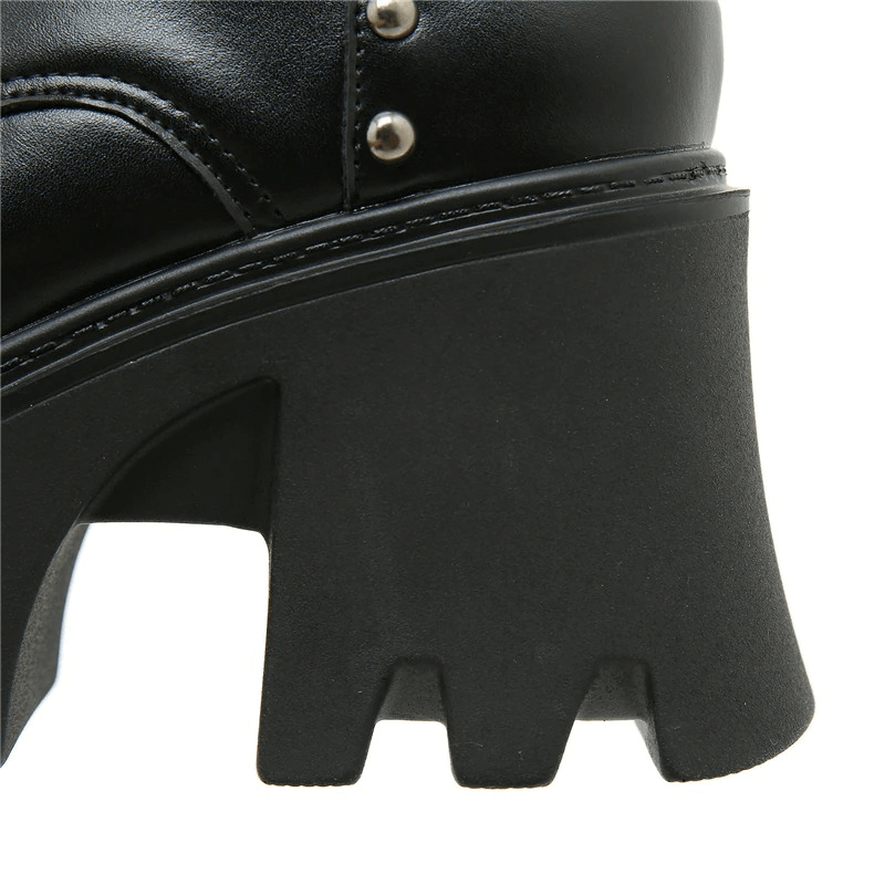 Motorcycle Chunky Heels Boots for Women / Platform Shoes With Metal Buckles And Rivets
