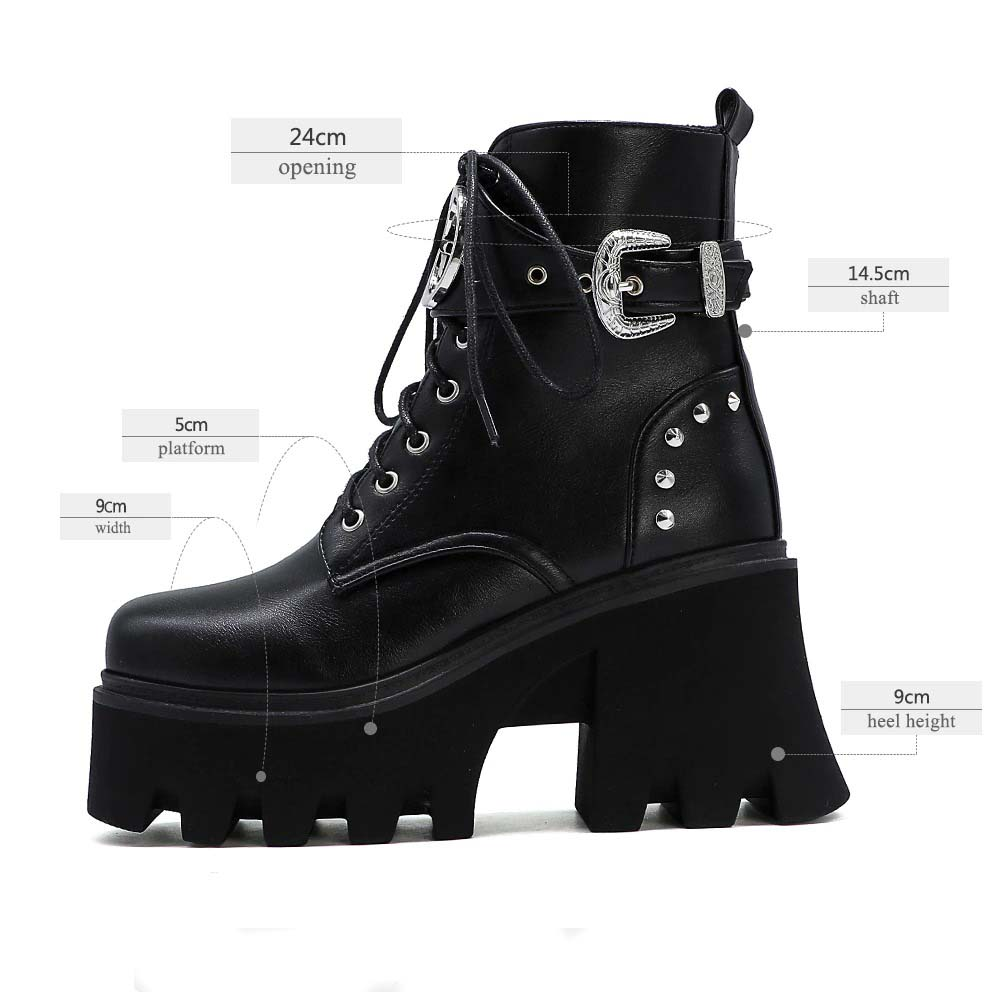 Motorcycle Women's Ankle Boots with Metal Buckle / Fashion Platform Square Toe Boots