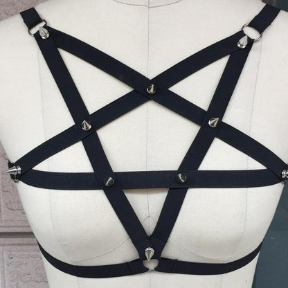 Pentagram Women Bra Body Bondage Harness / Gothic Style Accessories