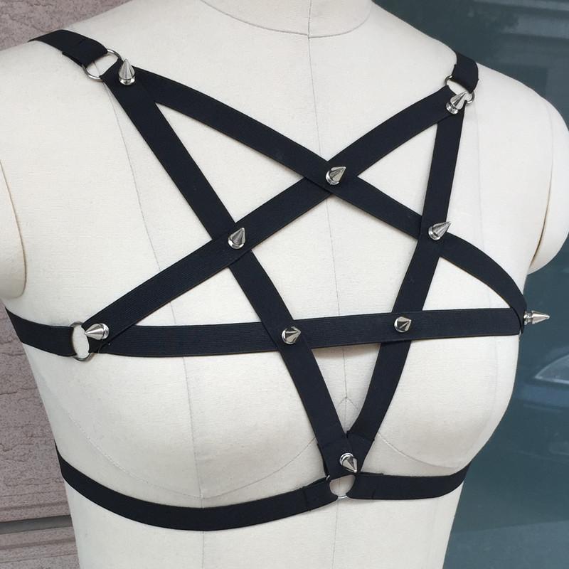 Pentagram Women Bra Body Bondage Harness / Gothic Style Accessories