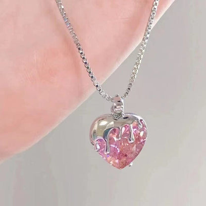 Pink Crystal Heart Necklace 