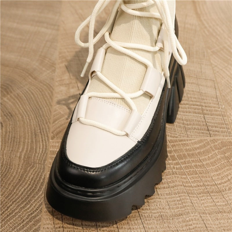 Platform Women's Lace-Up Boots / Stretch Fabric Autumn Footwear / Fashion Women Long Boots