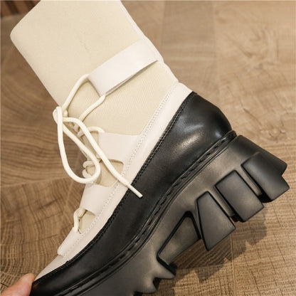 Platform Women's Lace-Up Boots / Stretch Fabric Autumn Footwear / Fashion Women Long Boots