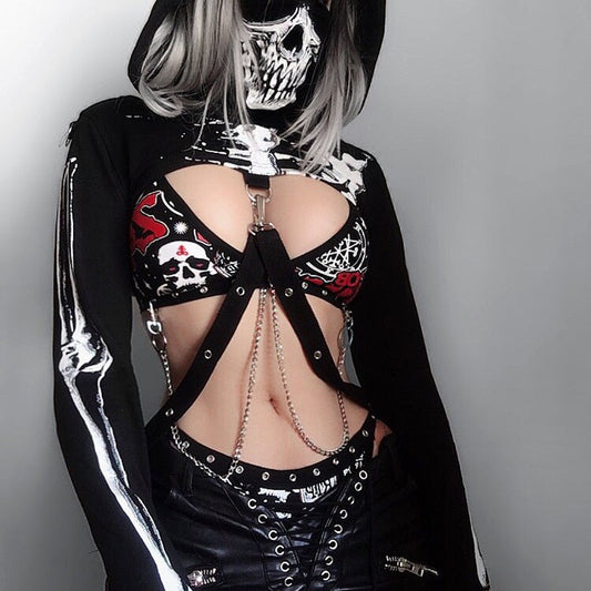 Witchy Clothing Halloween Crop Skull Hoodie Gothic Clothing