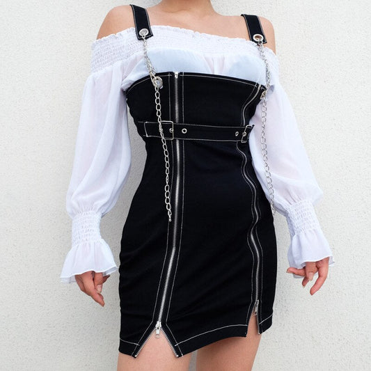 Witchy Clothing Streetwear Chain Suspenders Dress Gothic Clothing