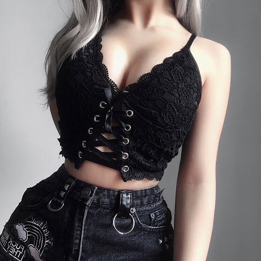 Witchy Clothing Edgy Lace Up Tank Top Gothic Clothing