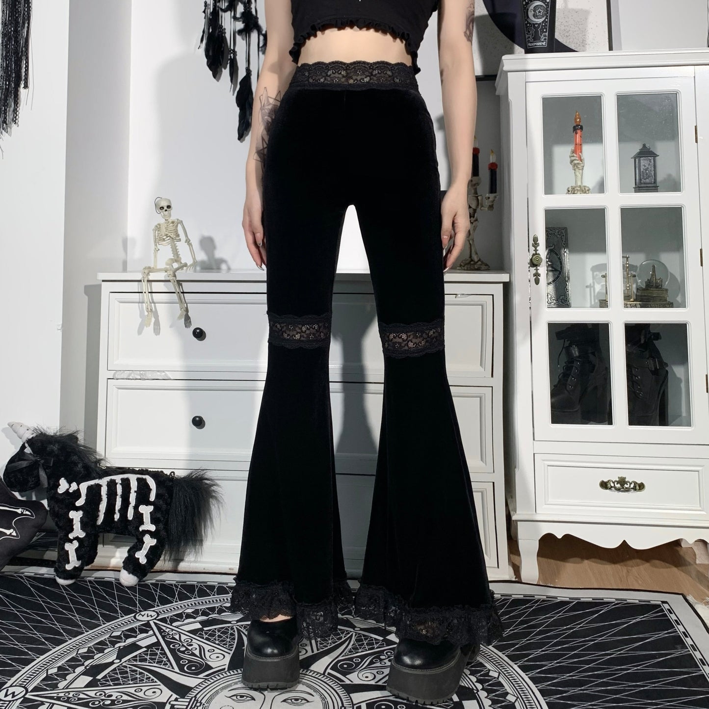 Witchy Clothing Goth High Waist Flared Pants Gothic Clothing