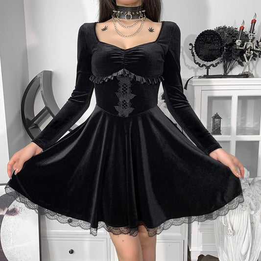 Witchy Clothing Goth Elegant Velvet Mini Dress Gothic Clothing