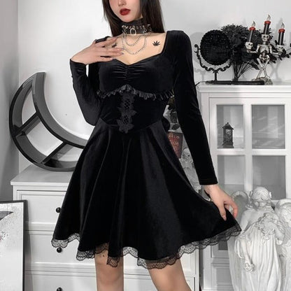 Witchy Clothing Goth Elegant Velvet Mini Dress Gothic Clothing