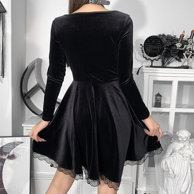 Witchy Clothing Goth Elegant Velvet Mini Dress Gothic Clothing