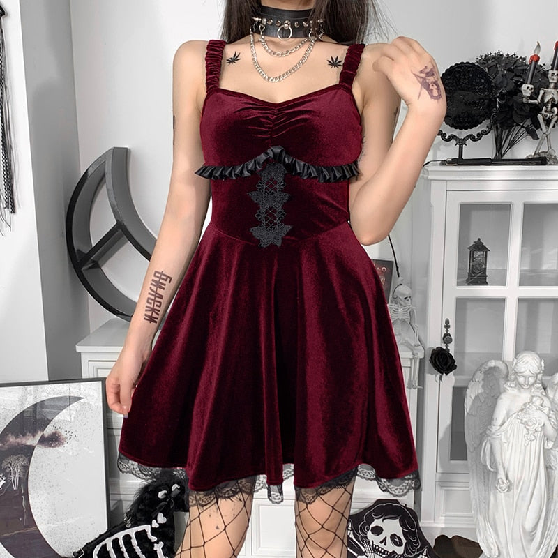 Witchy Clothing Goth Elegant Velvet Mini Dress Gothic Clothing