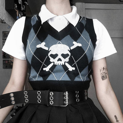 Witchy Clothing Gothic Skull Print Vest Sweater Gothic Clothing