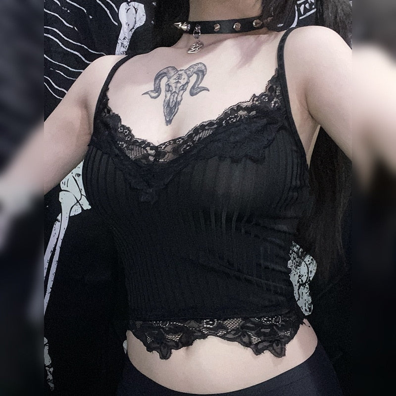 Witchy Clothing Punk Lace Trim Crop Top Gothic Clothing