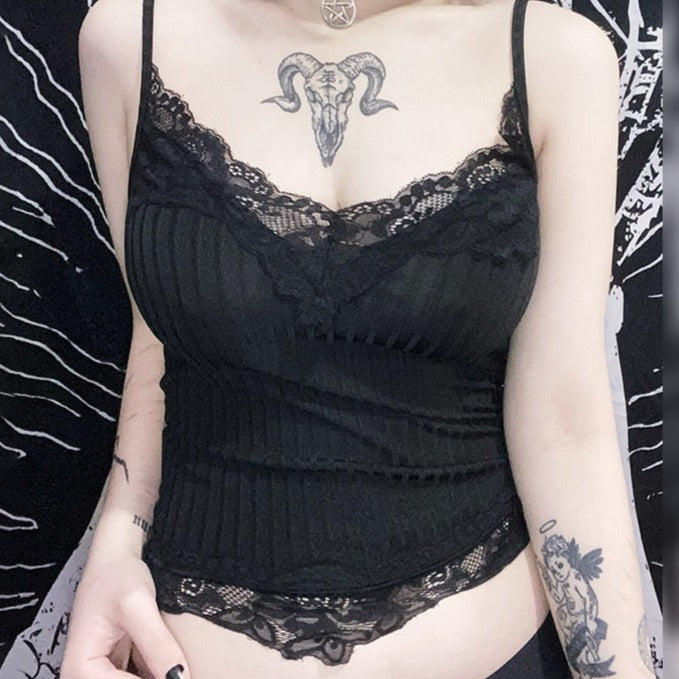 Witchy Clothing Punk Lace Trim Crop Top Gothic Clothing