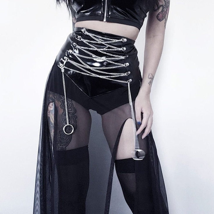 Witchy Clothing Punk Chain Lace Up Skirt Gothic Clothing